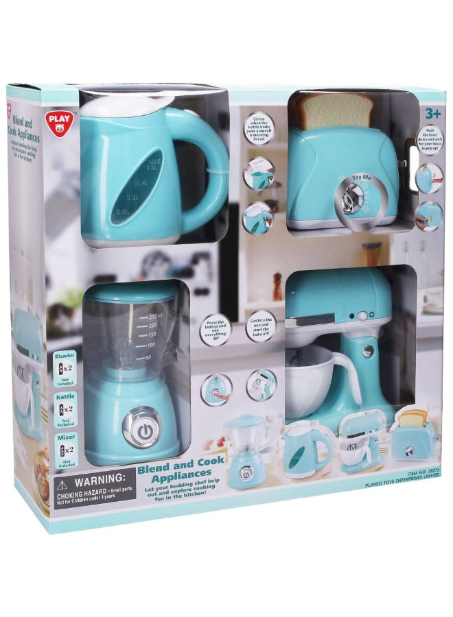 PLAYGO مجموعة أجهزة المطبخ بلاي جو للخلط والطهي (عبوة من 4، زرقاء) - Image 1